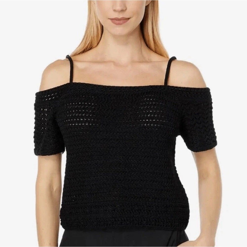 Vince Open Shoulder Woven Tank Top In Black Sz Medium New